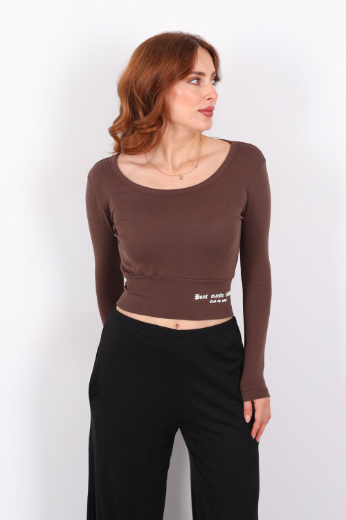 Havuz Yaka Kahverengi Kadın Kalın Kemerli Bluz - 4