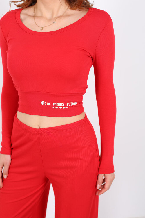 Havuz Yaka Kırmızı Kadın Kalın Kemerli Bluz - Berox (1)