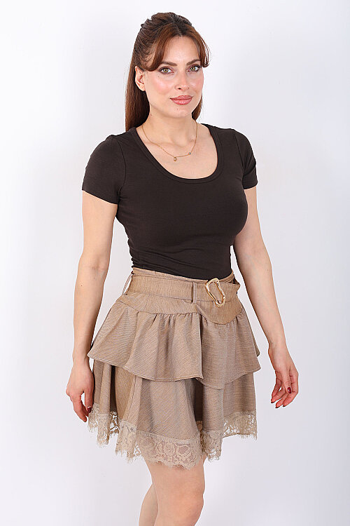 Havuz Yaka Kısa Kol Acı Kahve Kadın Basic Body - 3