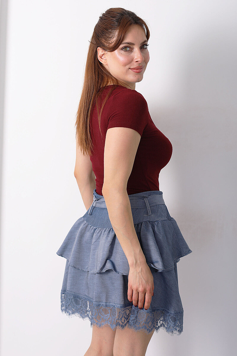 Havuz Yaka Kısa Kol Bordo Kadın Basic Body - 2