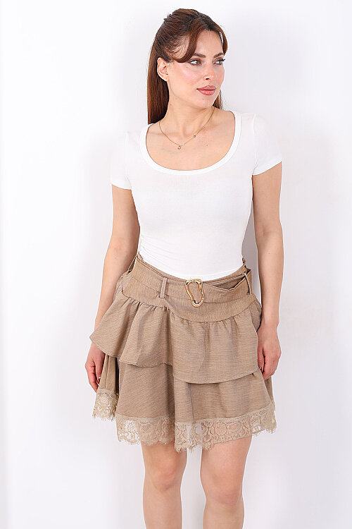 Havuz Yaka Kısa Kol Ekru Kadın Basic Body - 6