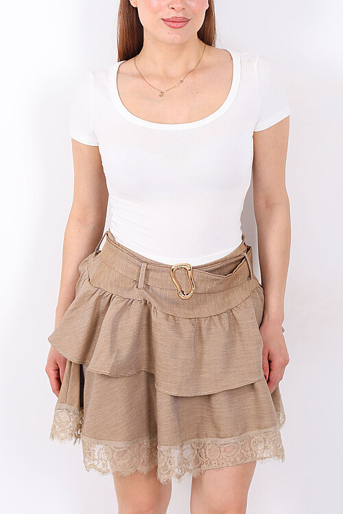 Havuz Yaka Kısa Kol Ekru Kadın Basic Body - 2