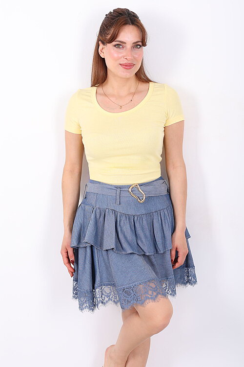 Havuz Yaka Kısa Kol Sarı Kadın Basic Body - Berox