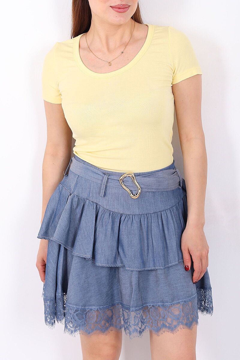 Havuz Yaka Kısa Kol Sarı Kadın Basic Body - 2