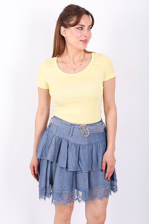 Havuz Yaka Kısa Kol Sarı Kadın Basic Body - 3