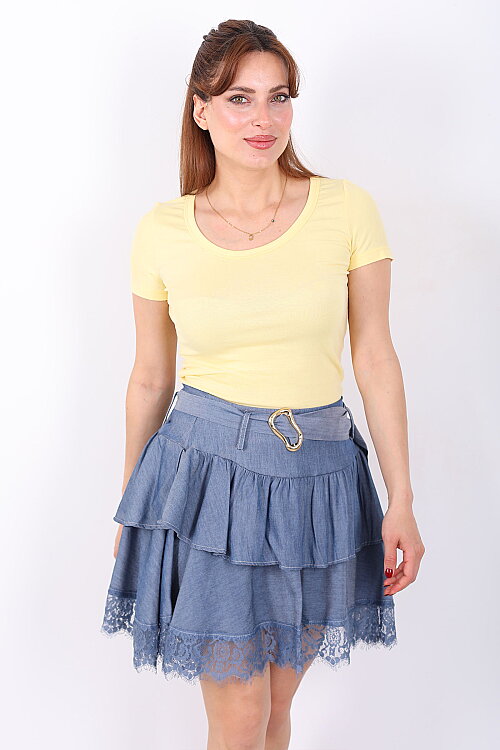 Havuz Yaka Kısa Kol Sarı Kadın Basic Body - 5