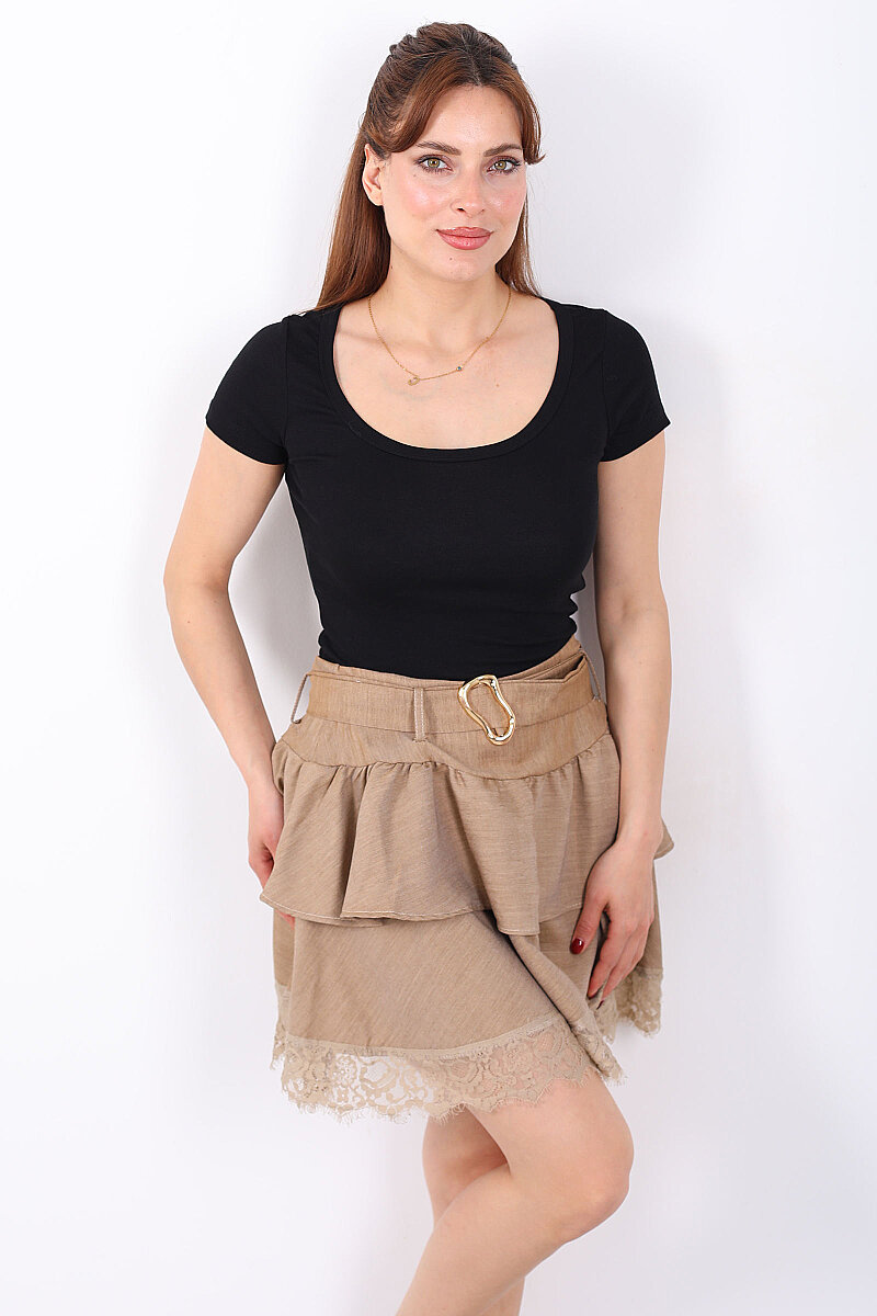 Havuz Yaka Kısa Kol Siyah Kadın Basic Body - 5