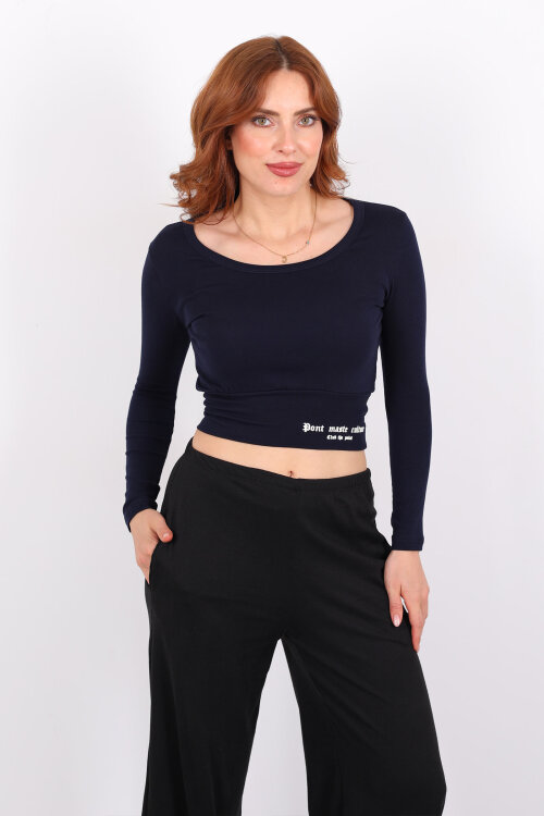 Havuz Yaka Lacivert Kadın Kalın Kemerli Bluz - 3