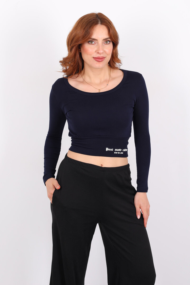 Havuz Yaka Lacivert Kadın Kalın Kemerli Bluz - 3