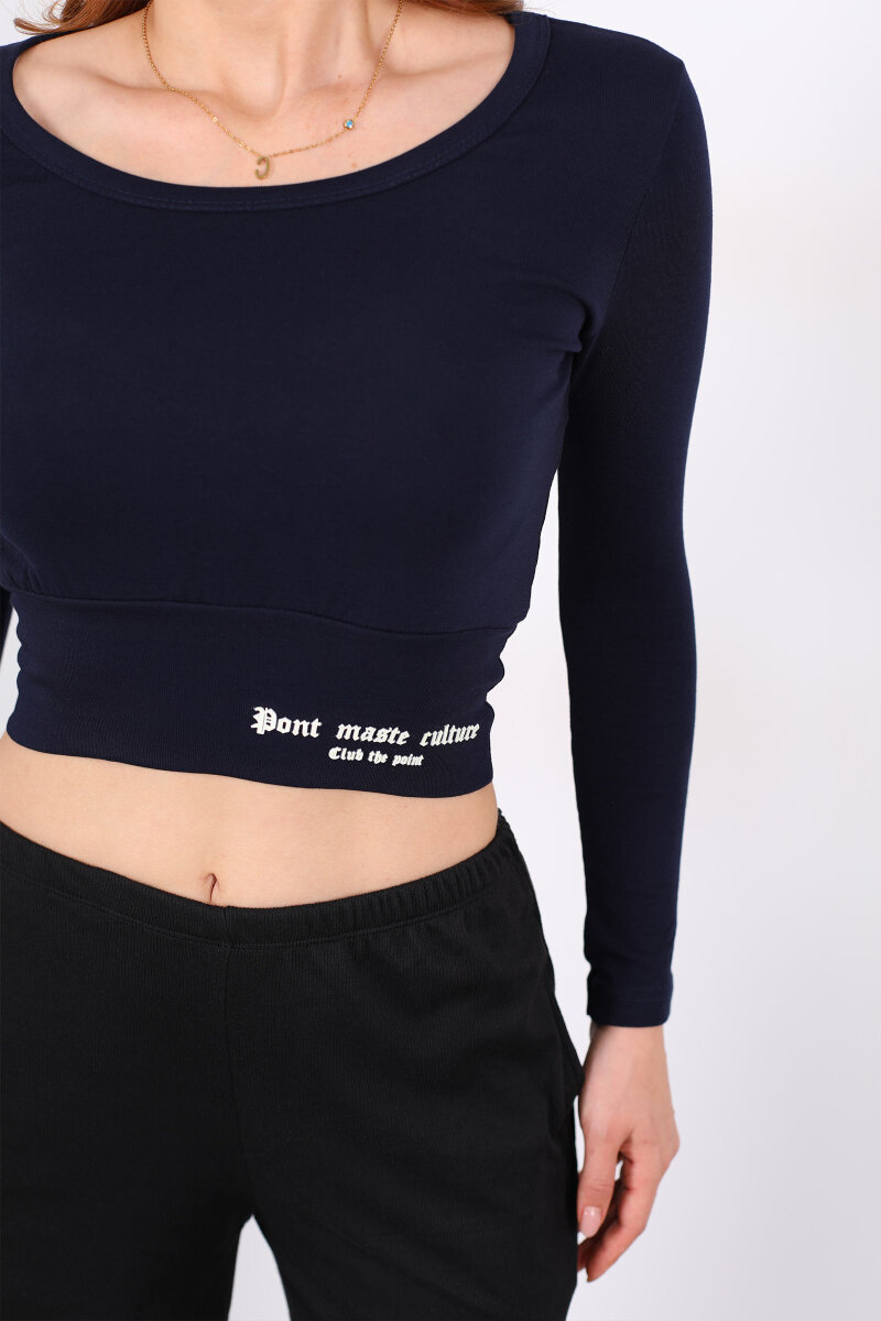 Havuz Yaka Lacivert Kadın Kalın Kemerli Bluz - 2