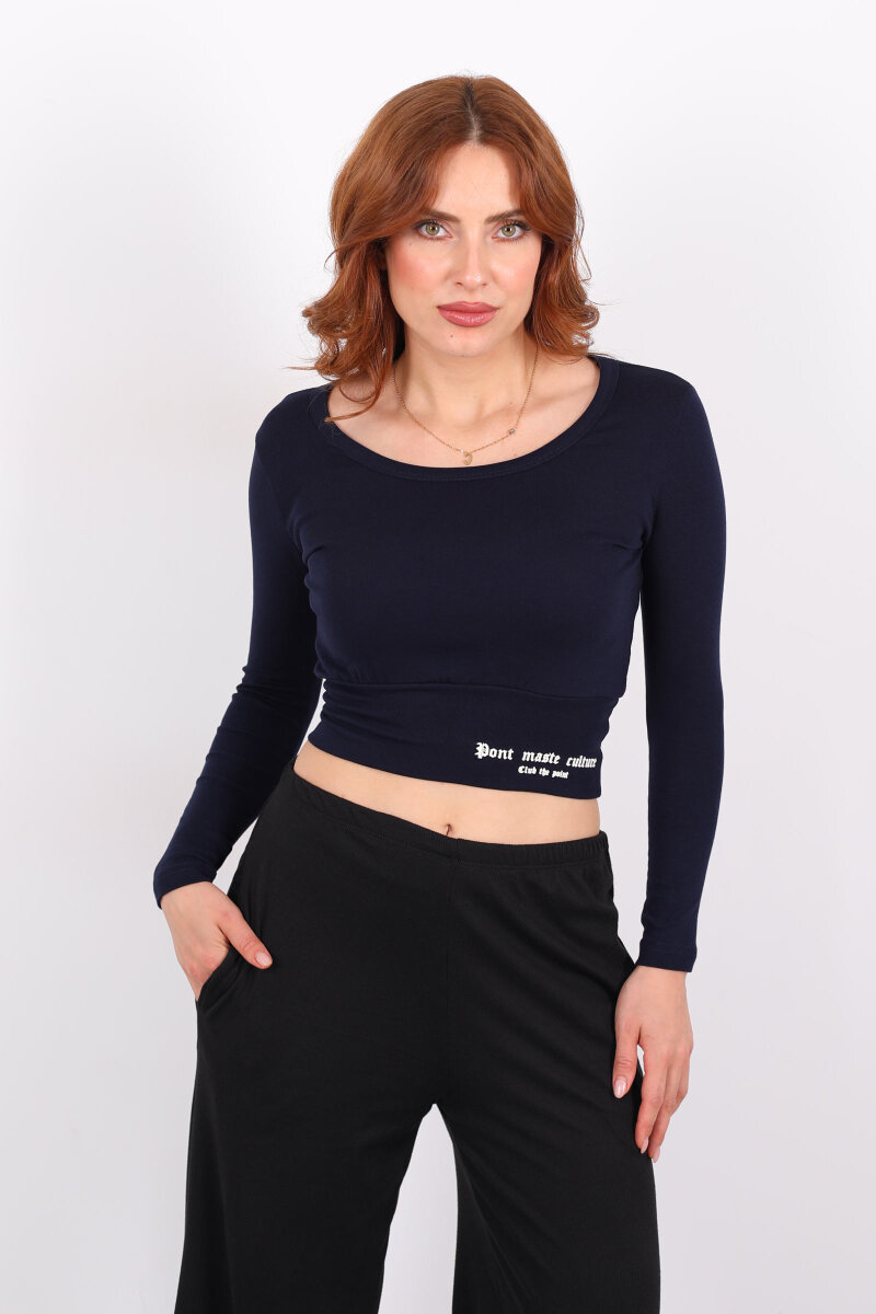 Havuz Yaka Lacivert Kadın Kalın Kemerli Bluz - 6