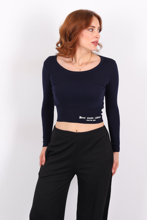 Havuz Yaka Lacivert Kadın Kalın Kemerli Bluz - 4