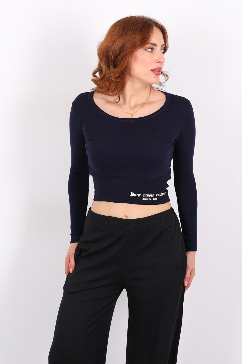 Havuz Yaka Lacivert Kadın Kalın Kemerli Bluz - 4