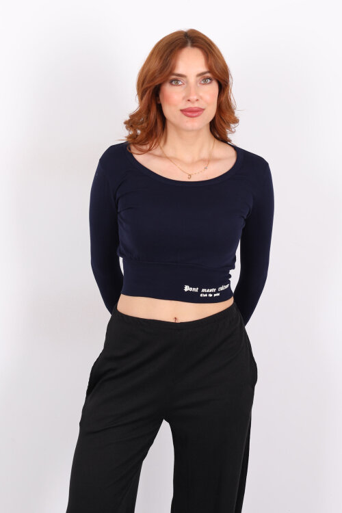 Havuz Yaka Lacivert Kadın Kalın Kemerli Bluz - Berox