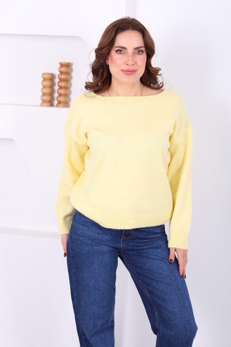 Havuz Yaka Sarı Kadın Triko Kazak - 3