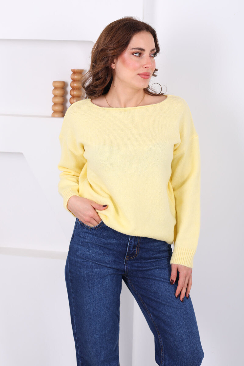 Havuz Yaka Sarı Kadın Triko Kazak - 6