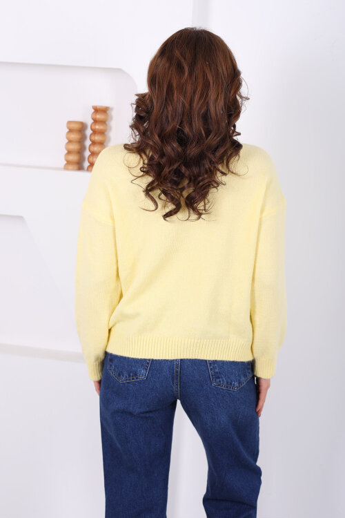 Havuz Yaka Sarı Kadın Triko Kazak - 5