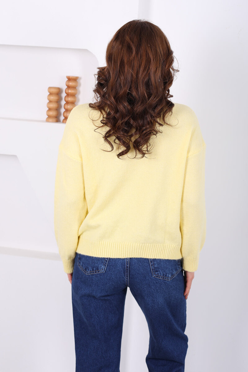 Havuz Yaka Sarı Kadın Triko Kazak - 5