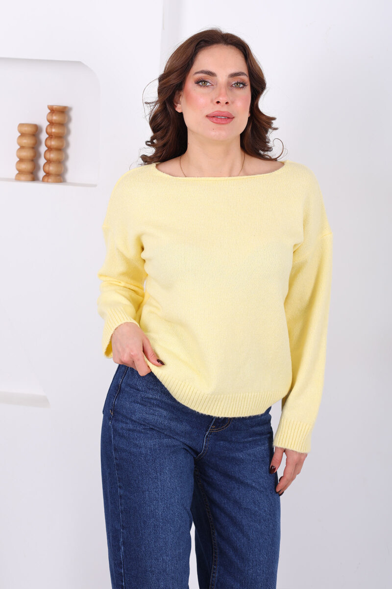 Havuz Yaka Sarı Kadın Triko Kazak - 4