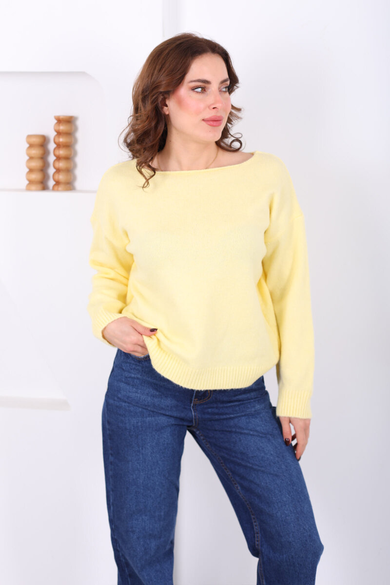 Havuz Yaka Sarı Kadın Triko Kazak - 1