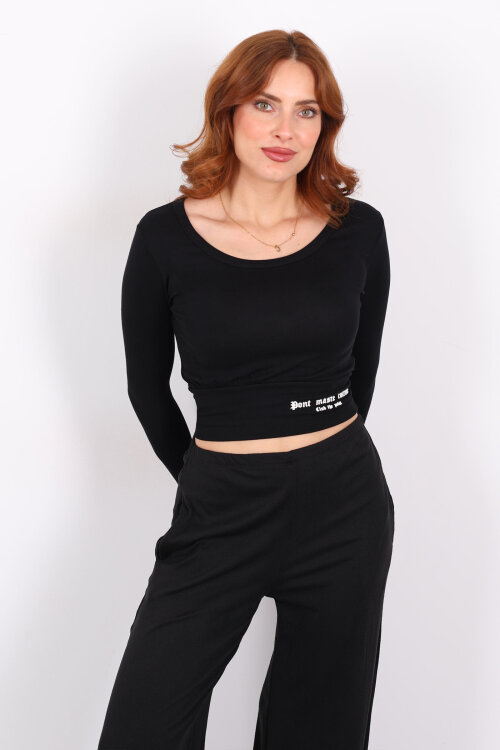 Havuz Yaka Siyah Kadın Kalın Kemerli Bluz - 3