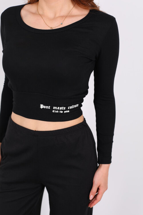 Havuz Yaka Siyah Kadın Kalın Kemerli Bluz - Berox (1)