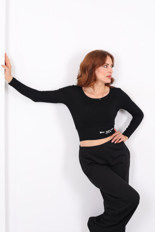 Havuz Yaka Siyah Kadın Kalın Kemerli Bluz - 4