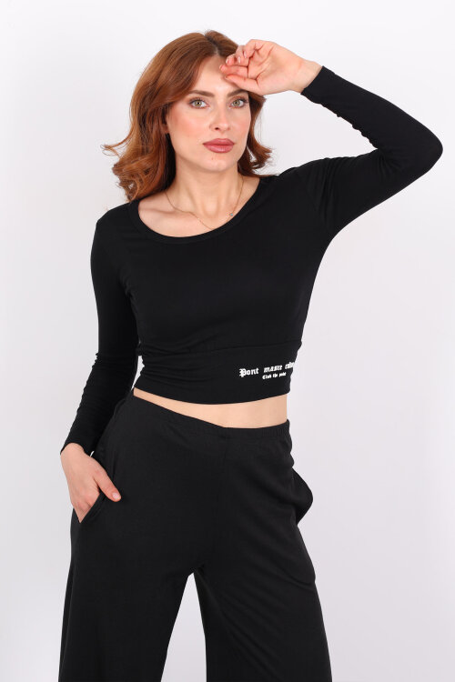 Havuz Yaka Siyah Kadın Kalın Kemerli Bluz - Berox