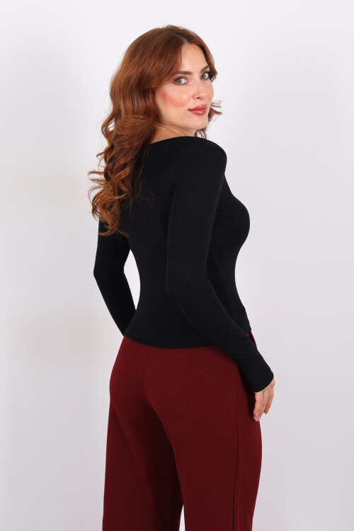 Havuz Yaka Siyah Kadın Patlı Body - 4