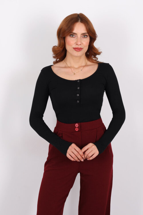 Havuz Yaka Siyah Kadın Patlı Body - Berox