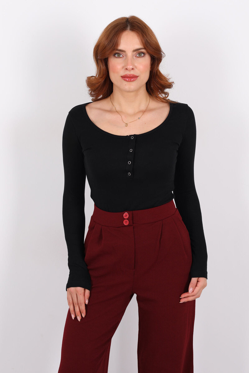 Havuz Yaka Siyah Kadın Patlı Body - 3