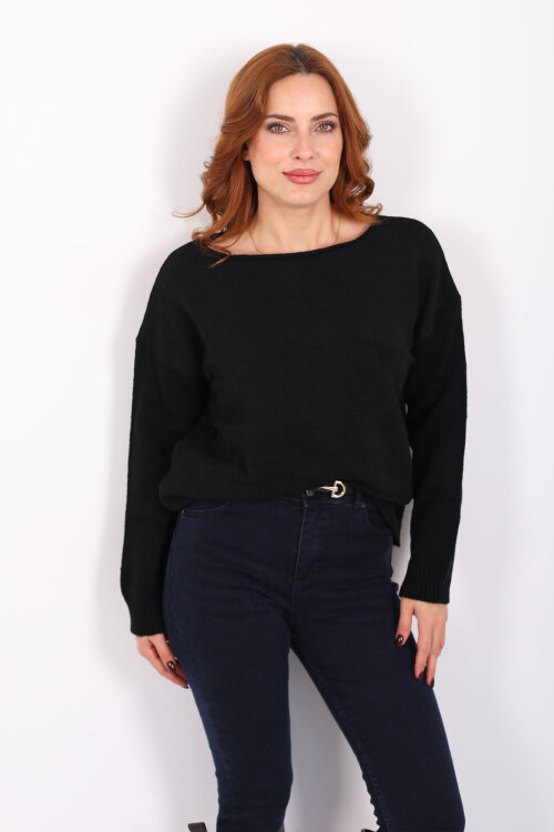 Havuz Yaka Siyah Kadın Triko Kazak - 4