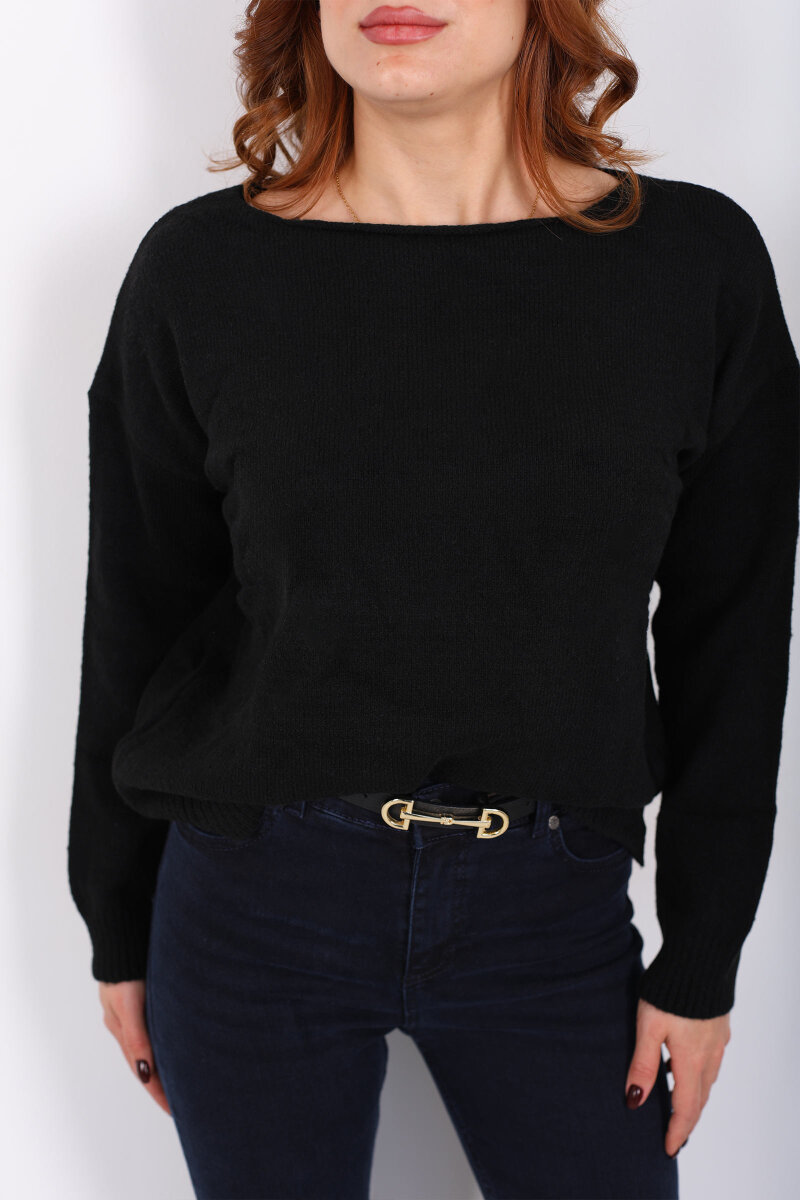 Havuz Yaka Siyah Kadın Triko Kazak - 2