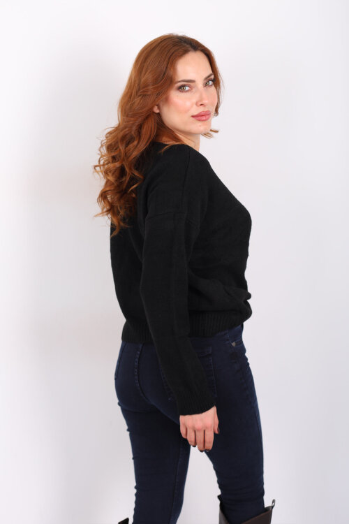 Havuz Yaka Siyah Kadın Triko Kazak - 5