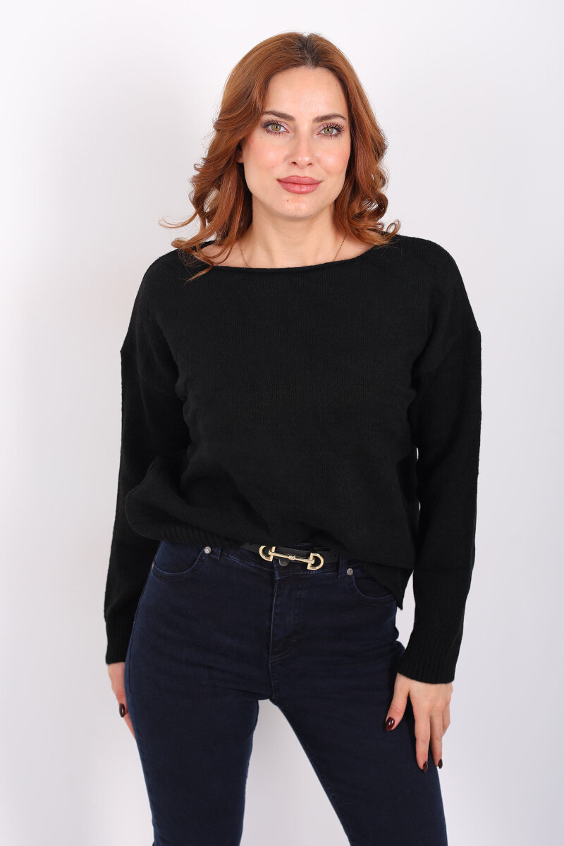 Havuz Yaka Siyah Kadın Triko Kazak - 6