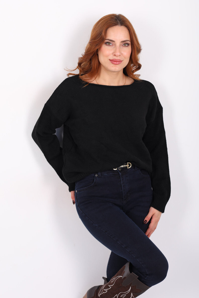 Havuz Yaka Siyah Kadın Triko Kazak - 3