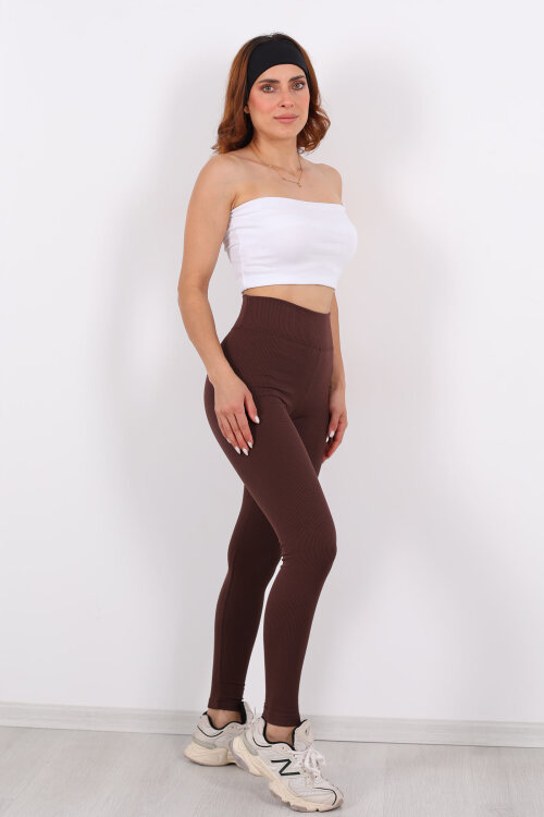 İçi Şardonlu Fitilli Acı Kahve Kadın Tayt - 6