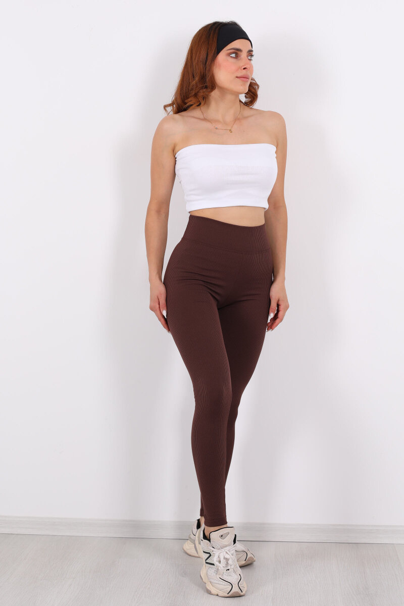 İçi Şardonlu Fitilli Acı Kahve Kadın Tayt - 4