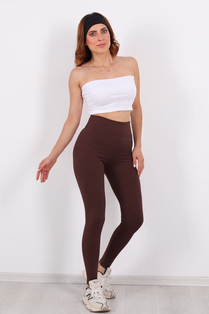 İçi Şardonlu Fitilli Acı Kahve Kadın Tayt - 1