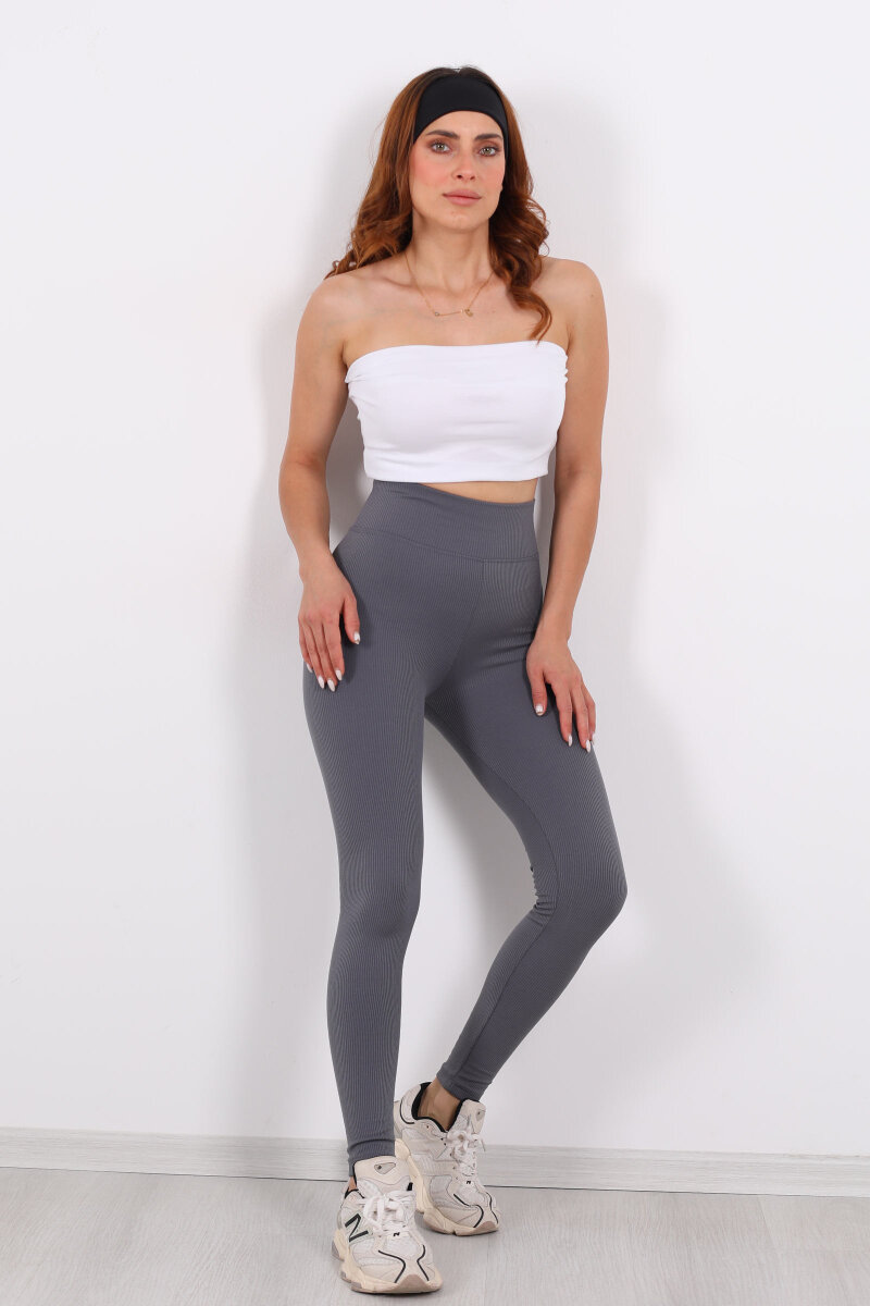 İçi Şardonlu Fitilli Antrasit Kadın Tayt - 1