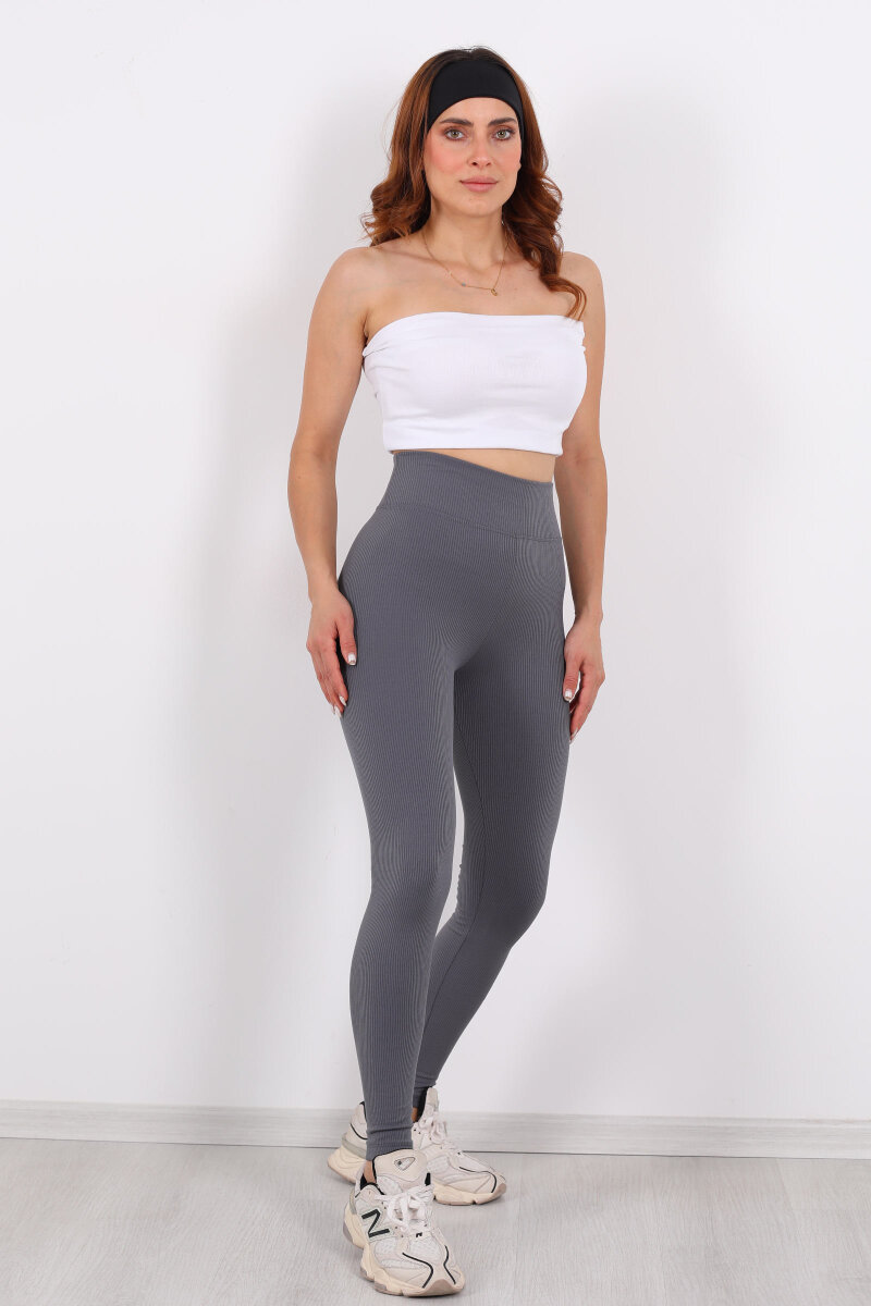 İçi Şardonlu Fitilli Antrasit Kadın Tayt - 4