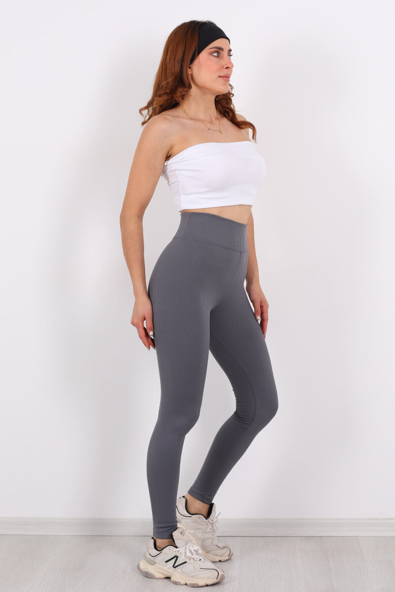 İçi Şardonlu Fitilli Antrasit Kadın Tayt - 6