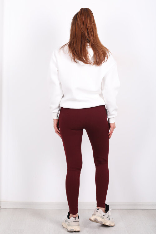 İçi Şardonlu Fitilli Bordo Kadın Tayt - 5