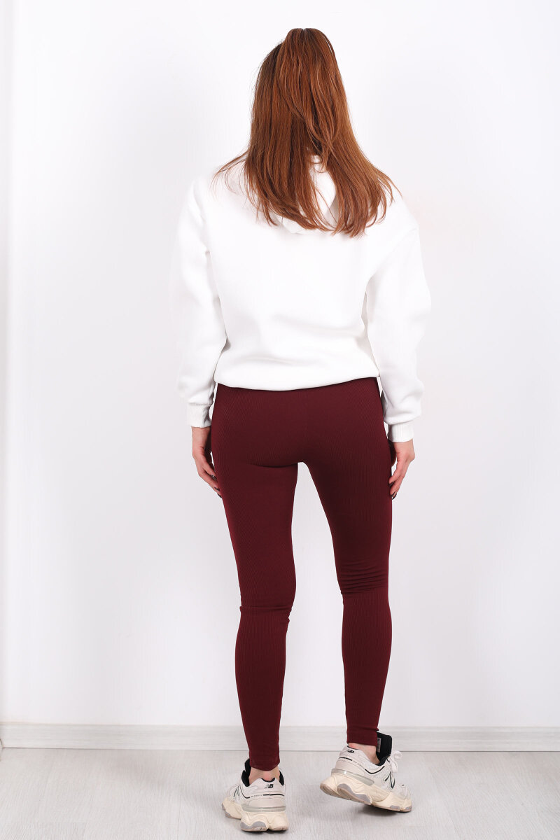 İçi Şardonlu Fitilli Bordo Kadın Tayt - 5
