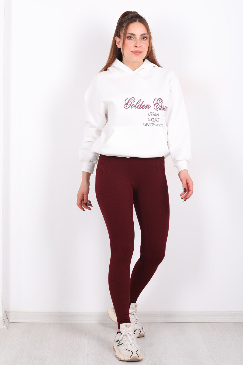 İçi Şardonlu Fitilli Bordo Kadın Tayt - 3