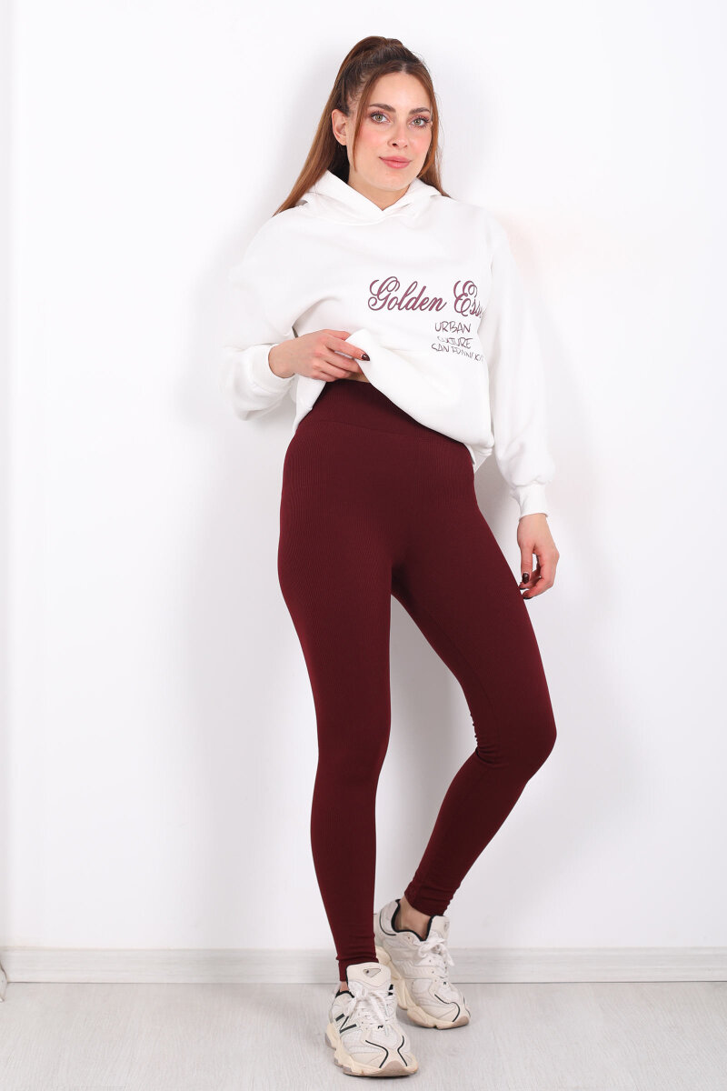 İçi Şardonlu Fitilli Bordo Kadın Tayt - 6