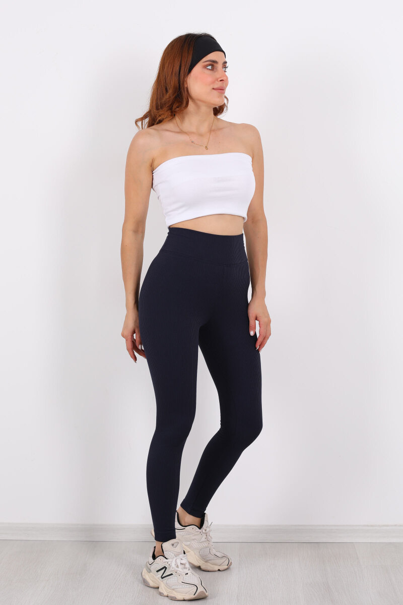 İçi Şardonlu Fitilli Lacivert Kadın Tayt - 6