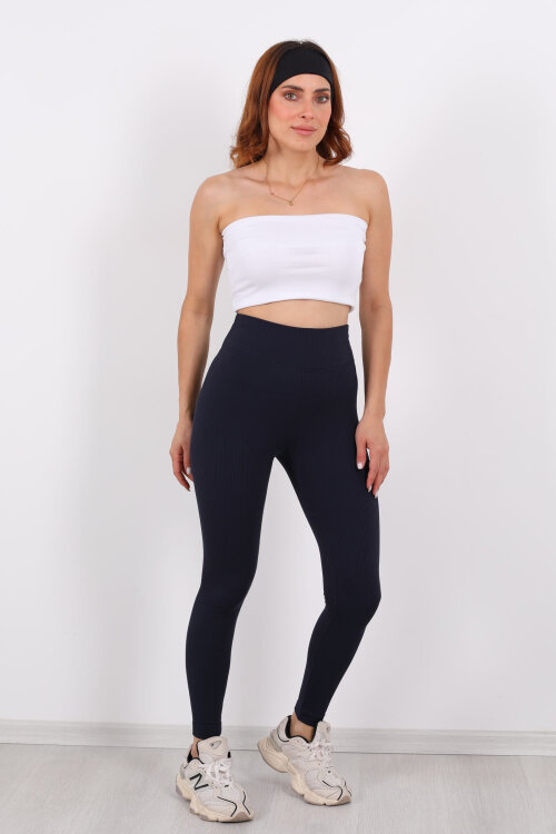 İçi Şardonlu Fitilli Lacivert Kadın Tayt - 4