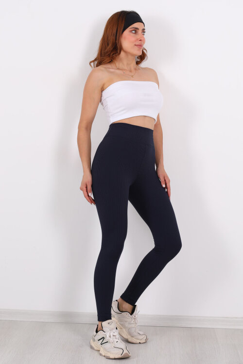 İçi Şardonlu Fitilli Lacivert Kadın Tayt - 3