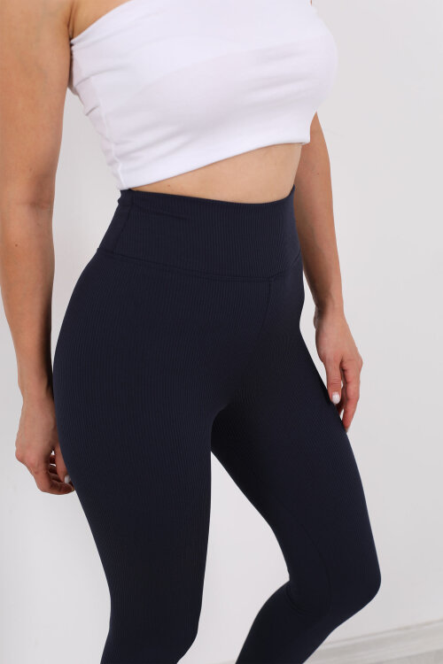 İçi Şardonlu Fitilli Lacivert Kadın Tayt - Berox (1)